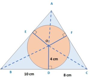 A triangle ABC is drawn to circumscribe a circle of radius 4 cm Important questions 10th Triangles