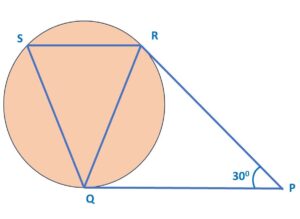 In the given figure, tangents PQ and PR are drawn to a circle such that ∠RPQ = 30o
. A chord RS is drawn parallel to
tangent PQ. Find the ∠RQS. CBSE 10th board 2024