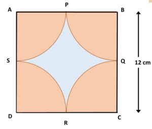 Find the area of the shaded region in Figure, where arcs drawn with centres A, B, C and D intersect in pairs at mid-points CBSE Board exams 2024