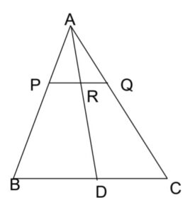 In 𝛥ABC, P and Q are points on AB and AC respectively such that PQ is parallel
to BC.
Prove that the median AD drawn from A on BC bisects PQ.  10th board CBSE Sample Question paper 2025