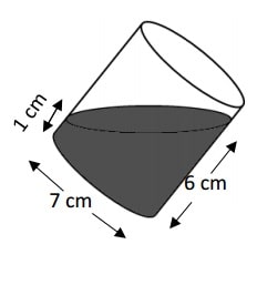In the diagram given below, a tilted right circular cylindrical vessel 