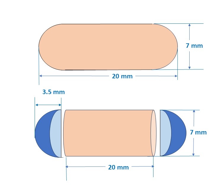 A solid is in the form of a cylinder with hemispherical ends. The total height of the solid is 20 cm and the diameter of the cylinder is 7 cm. Find the total volume of the solid. 