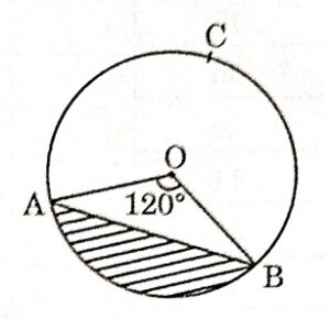 In the given figure, chord AB subtends an angle of 120° at the centre of the circle with radius 7 cm.