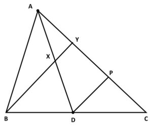 In Δ ABC, AD is a median. X is a point on AD such that AX: XD = 2:3.  BX is extended so that it intersects AC at Y. Prove that BX = 4 XY

