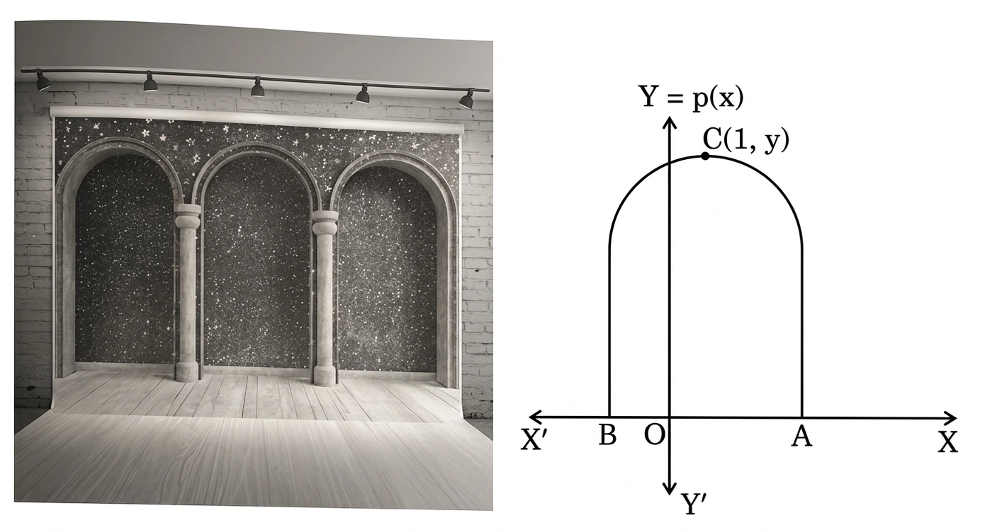 37. During a theatre drama, a backdrop of building arches was used. The shape of the curve shown below can be represented by the polynomial p(x) = - x2 + 2x + 8, where x is the length (in feet) on stage level. 