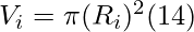 V_i = \pi (R_i)^2 (14)